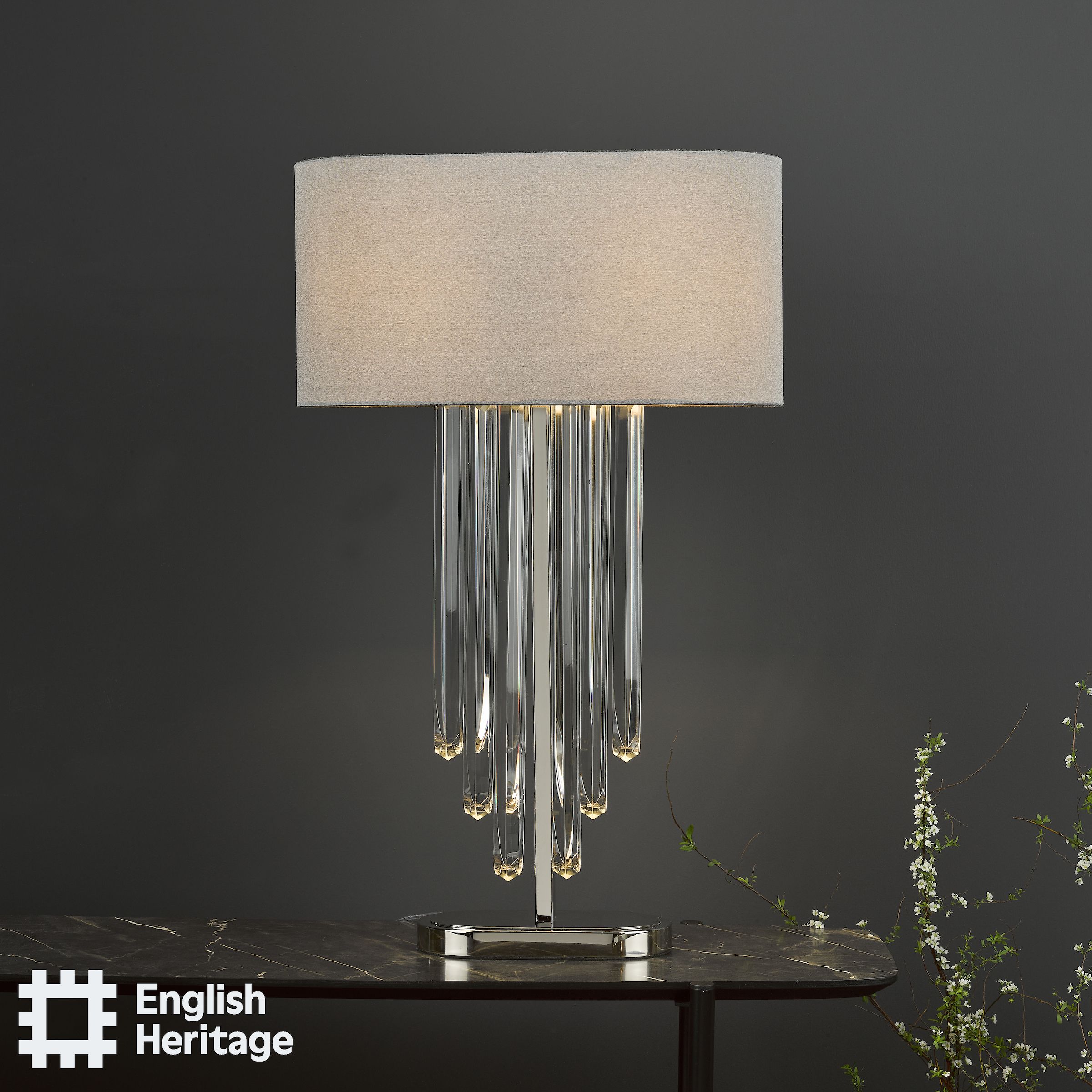 Eltham 2 Light Table Lamp Polished Nickel and Crystal With Shade